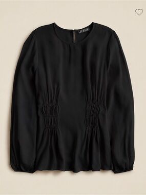 J.Crew Shirred-Waist Top in Viscose Crepe Black Blouse